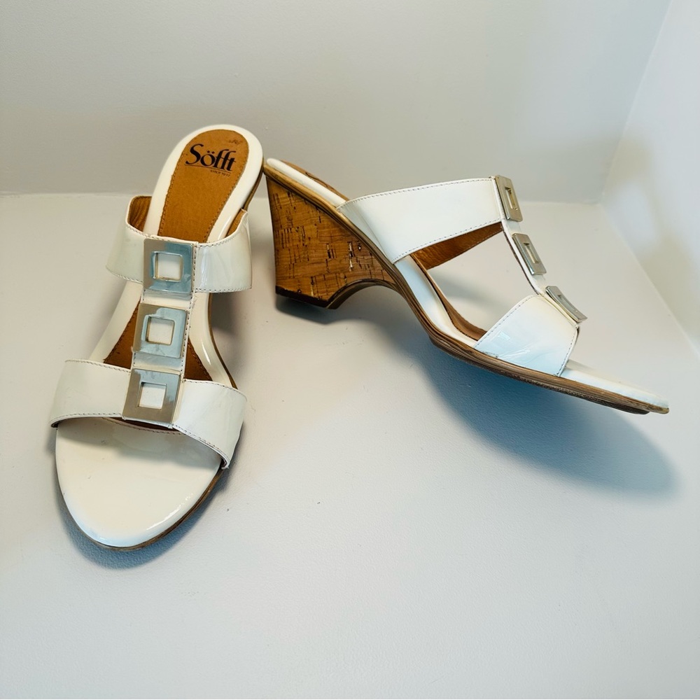 SOFFT Spezia Patent Cork Wedge Sandals Ivory Color Size 11
